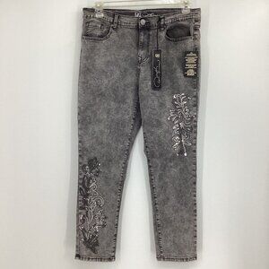 NWT DG2 Diane Gilman Womens Sz 16 High Rise Stretch Jean Gray Embroidered Sequin